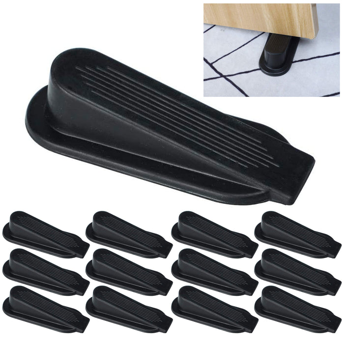 12 Lot Doorstop Door Wedge Wedges Stoppers Black Plastic Floor Holder Office 4"