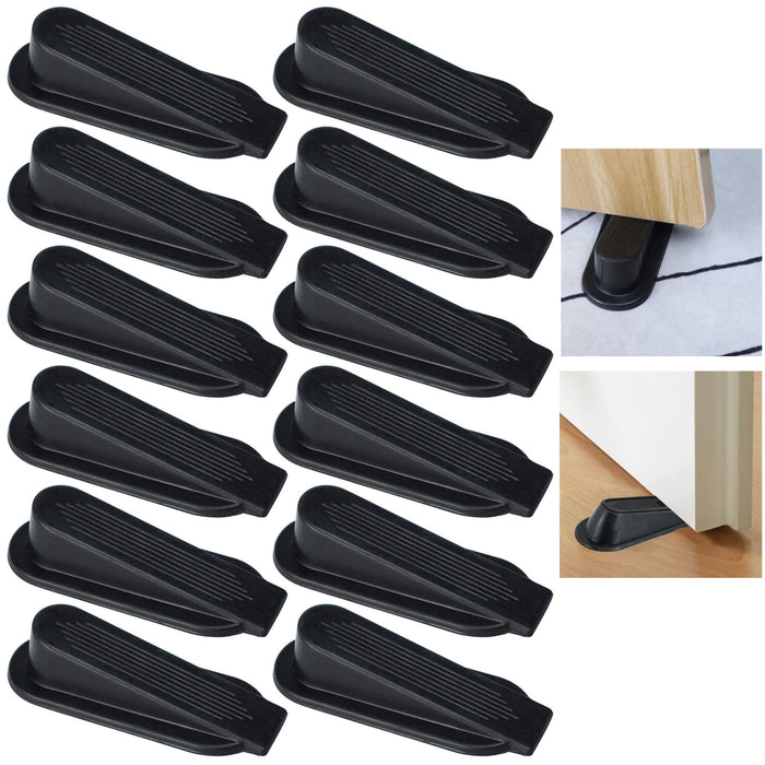 12 Lot Doorstop Door Wedge Wedges Stoppers Black Plastic Floor Holder Office 4"