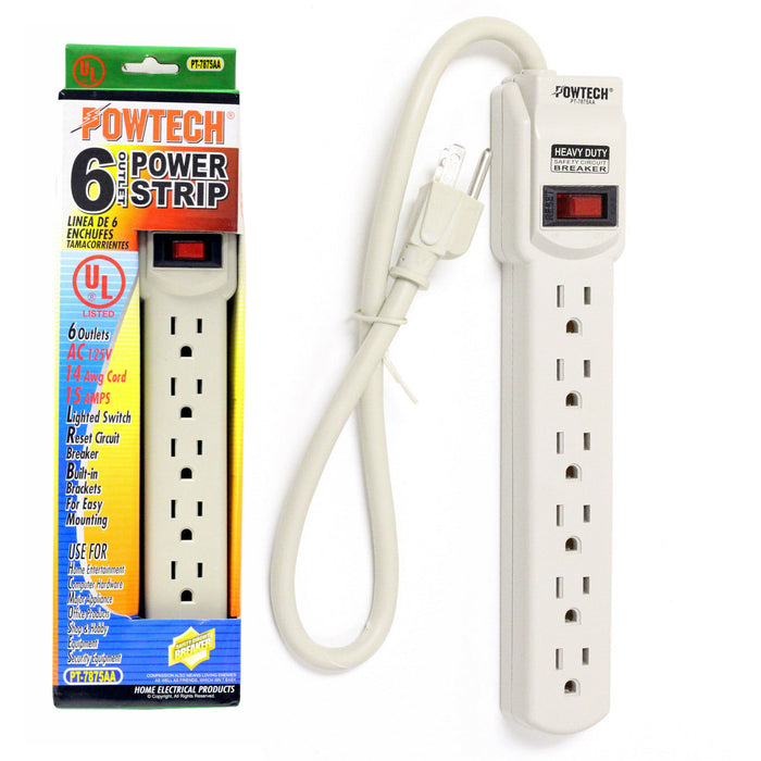 Power Strip Surge Protector 6 Outlet UL Listed 18" Cord Strip Home Office AC-125