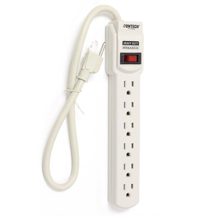 2pk 6 Outlet Power Strip 1.5ft Cord Flat Plug 3 Prong Grounded 1875 Joules 15Amp