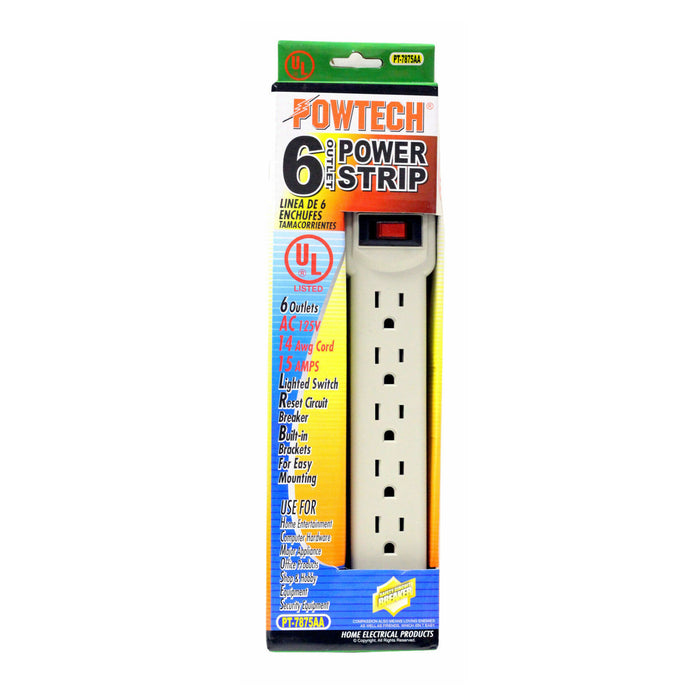 Power Strip Surge Protector 6 Outlet UL Listed 18" Cord Strip Home Office AC-125