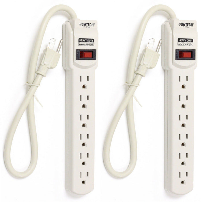 2pk 6 Outlet Power Strip 1.5ft Cord Flat Plug 3 Prong Grounded 1875 Joules 15Amp