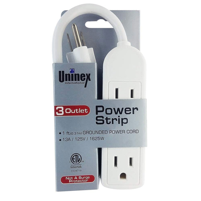 1 Pc 3 Outlet Power Strip Grounded Plug Extension Cord Adapter 1ft Heavy Duty