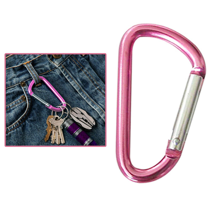 5 Pc Pink Aluminum Carabiner 2" D-Ring Snap Hook Key Chain Keyring Spring Clips