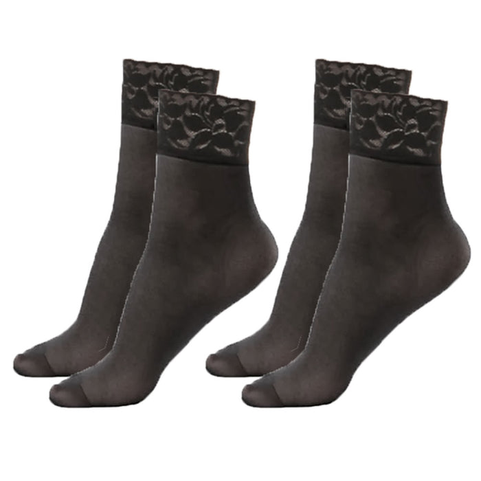 Pairs Women's Ankle High Trouser Socks Lace Opaque Sheer Nylon