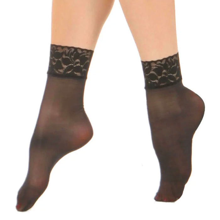 4 Pairs Women's Lace Ankle High Socks Sheer Trouser Stocking Sexy Black One Size