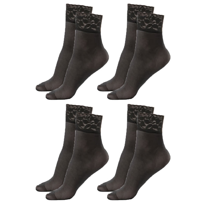 4 Pairs Women's Lace Ankle High Socks Sheer Trouser Stocking Sexy Black One Size