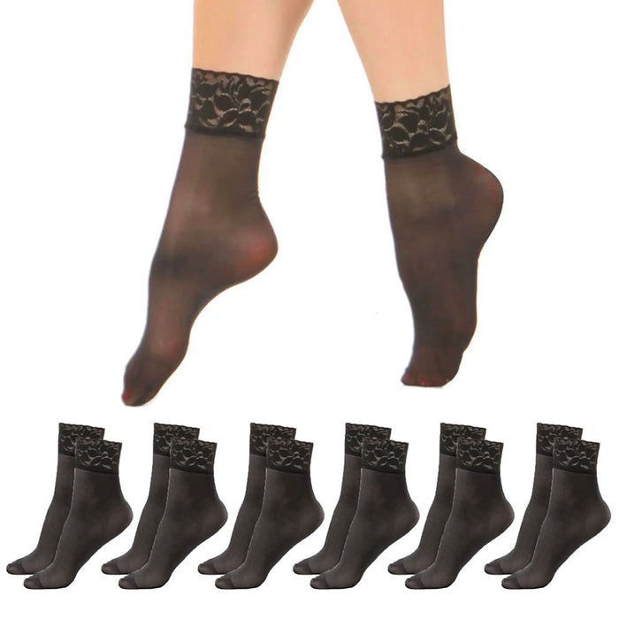 6 Pairs Women's Sheer Ankle Socks Lace Trouser Stocking Pantyhose Black One Size