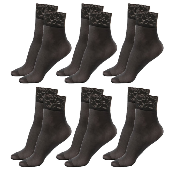 6 Pairs Women's Sheer Ankle Socks Lace Trouser Stocking Pantyhose Black One Size