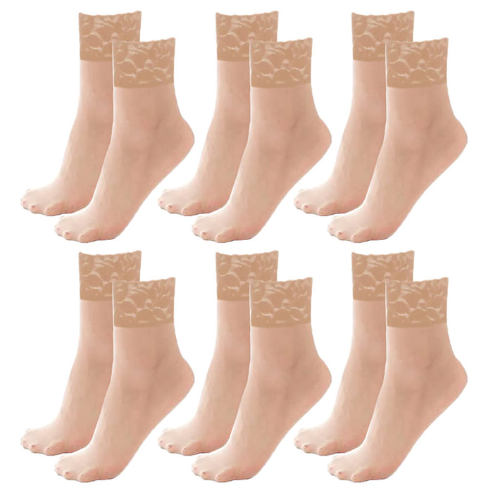 6 Pairs Women's Nude Sheer Ankle Socks Lace Trouser Stocking Sexy Beige One Size