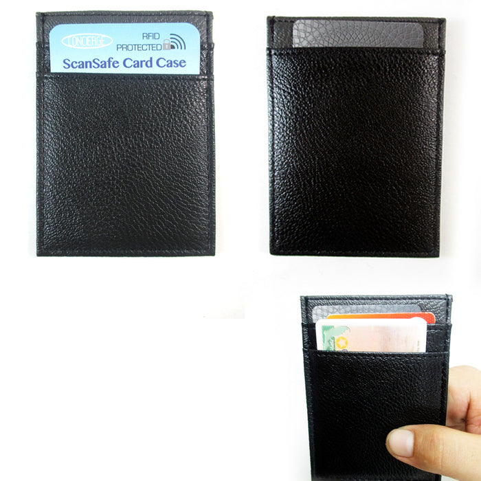 RFID Wallet Mens Slim Leather Blocking Front Pocket Thin Card ID Holder Black