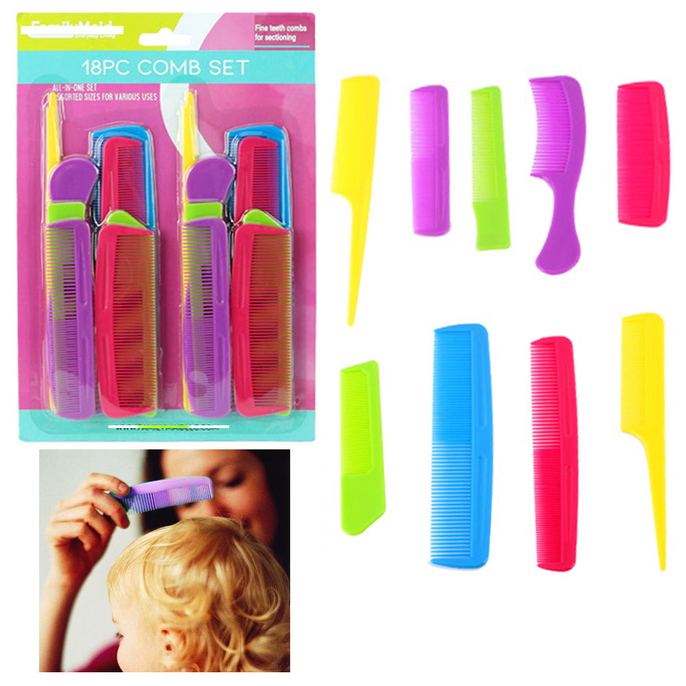 18 Assorted Hair Combs Set Fine Tooth Rat Tail Salon Pro  display picture 2