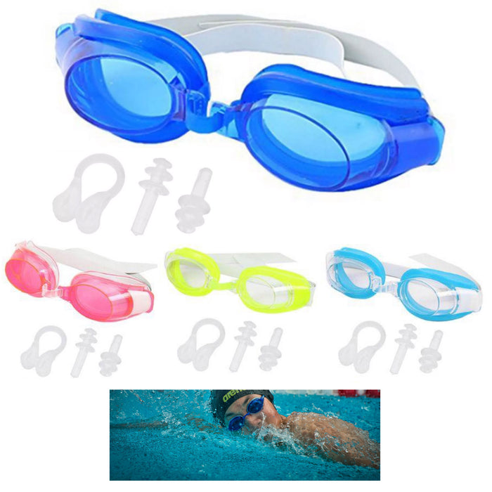 4 Packs Water Sports Kids Adult Adjustable Swimming Swim Goggles Nose Clips Plug