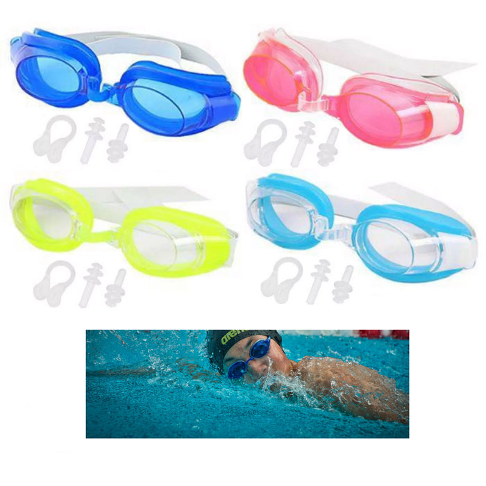 4 Packs Water Sports Kids Adult Adjustable Swimming Swim Goggles Nose Clips Plug