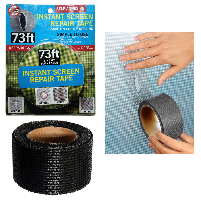 1 Window Door Screen Repair Patch Tape Adhesive Fiberglass Mesh Hole Repair 73ft