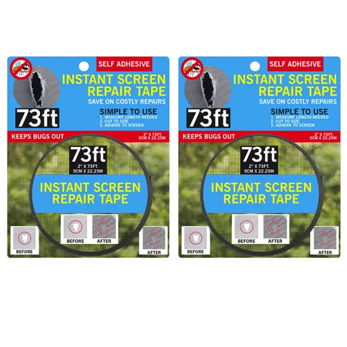 2 Pc Instant Mesh Screen Repair Tape Window Door Patch Fiberglass Adhesive 73ft