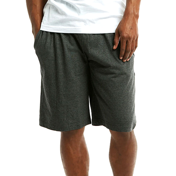 Men's 100% Cotton Knitted Pajama Shorts Lounge Pocket Casual Gym Workout Grey M