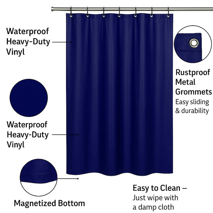 2 Pack Navy Blue Shower Curtain Liners Magnetic 70x72 Waterproof Vinyl Grommets