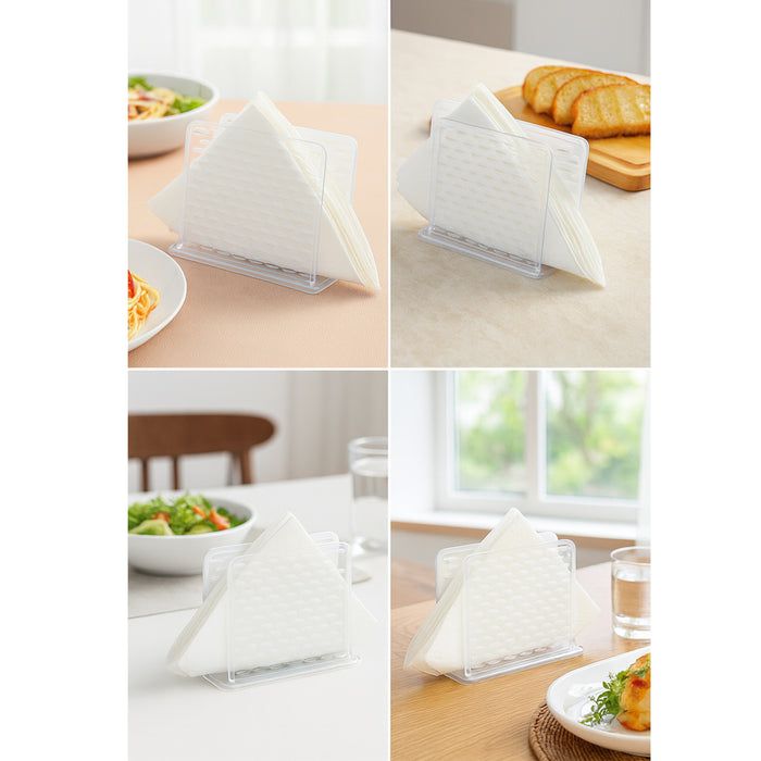 2 PC Napkin Holder Crystal Clear Plastic Paper Tissue Dispenser Stand Tabletop