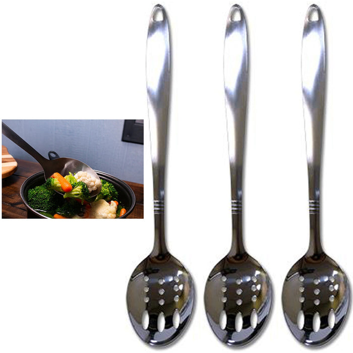 3 Pc Stainless Steel Slotted Serving Spoons Event Cooking Party Utensil Kitchen