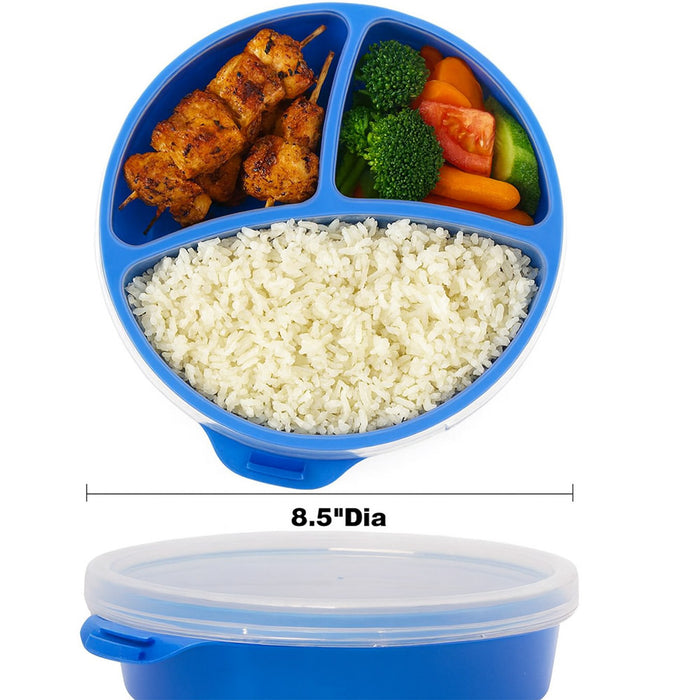 6 Large Microwave Food Storage Containers Section Divided Plates W/ Lids Cover