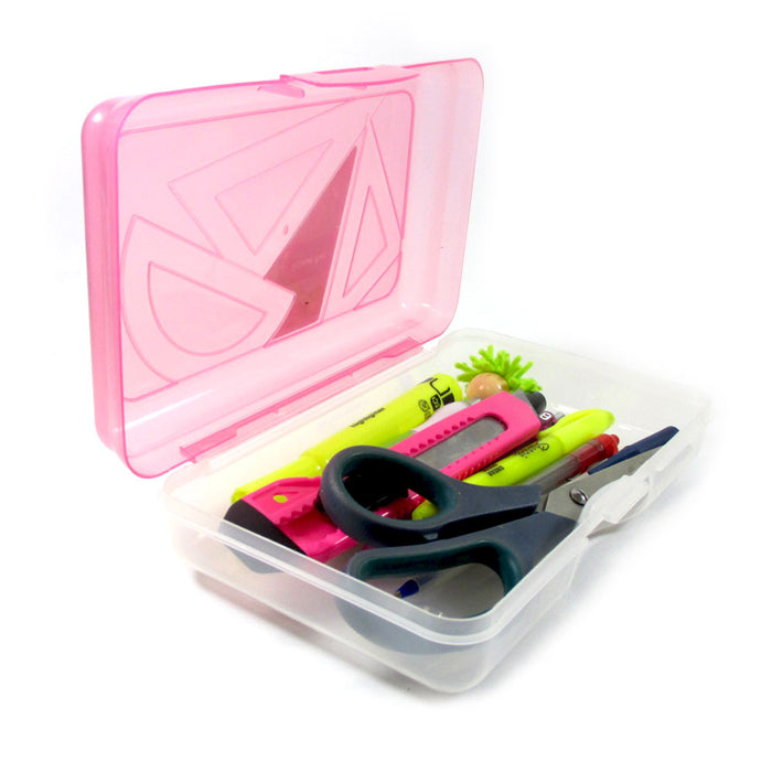 3 School Pencil Boxes Office Supplies Case Pen Art Craft Organizer Plastic Box