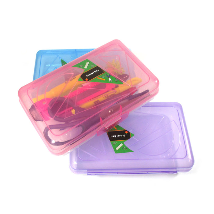 3 School Pencil Boxes Office Supplies Case Pen Art Craft Organizer Plastic Box
