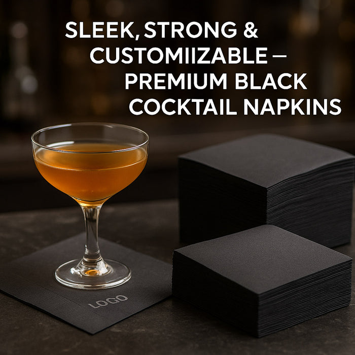 Black 2-Ply Cocktail Beverage Napkins 1000 Pack Unfolded 9.5” Drink Bar Party