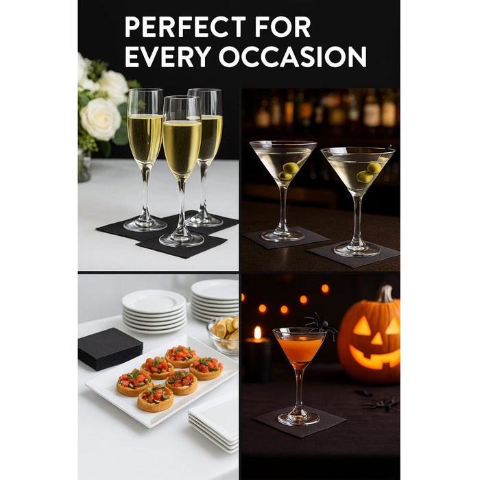 Black 2-Ply Cocktail Beverage Napkins 1000 Pack Unfolded 9.5” Drink Bar Party