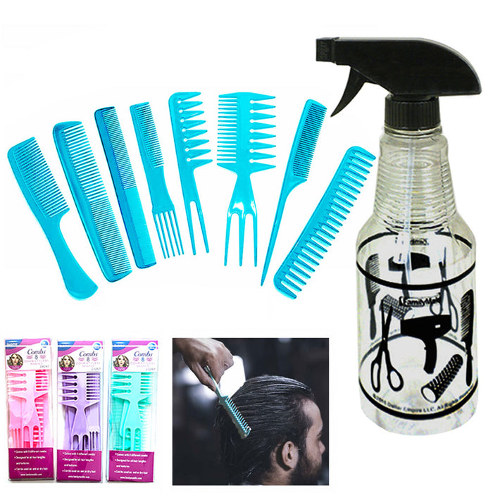 9 Pc Hairdressing Salon Combs Spray Bottle Set 17oz Mist Hair Sprayer Barber