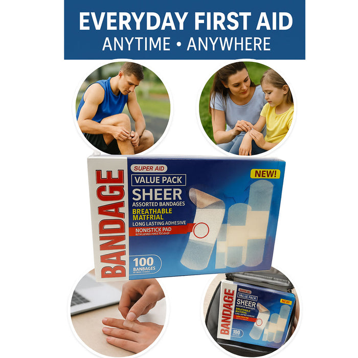 400Ct Assorted Sheer Bandages Breathable Flexible Adhesive Strips First Aid Bulk
