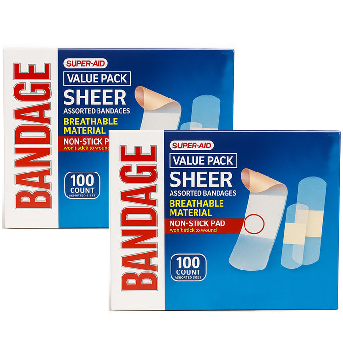 200 Ct Assorted Sheer Bandages Breathable Flexible Adhesive Strips First Aid Kit