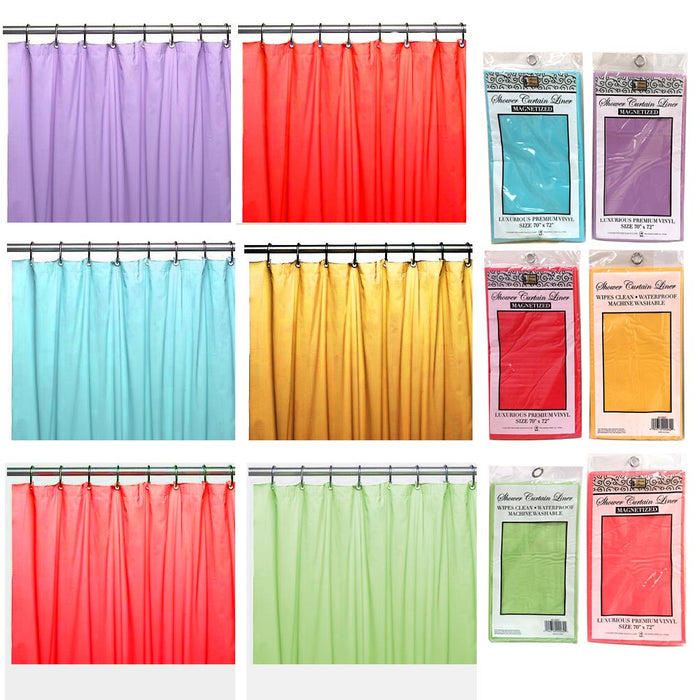 2 Magnetic Shower Curtain Liner Water Resistant 100% Vinyl Premium Colors 70x72