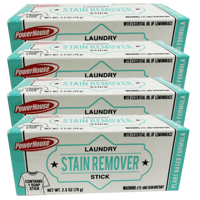 4 Pack PowerHouse Laundry Stain Remover Stick 2.5oz Plant Based Lemongrass Soap
