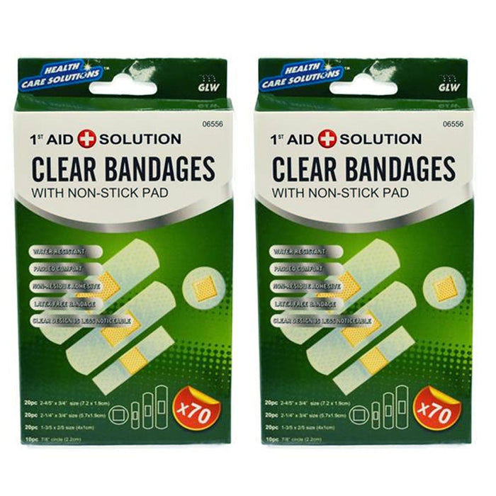 2Pack 140 Clear Bandages Non-Stick Pad Water Resistant Heal Wounds Latex Free