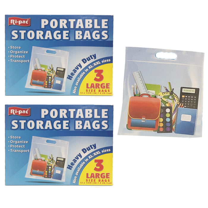 6 Portable Storage Bags Large Organizer Case Clear Travel Pouch Holder 15" X 15"