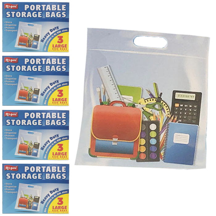 12 Portable Storage Bags Large Organizer Case Clear Travel Pouch Holder 15 X 15