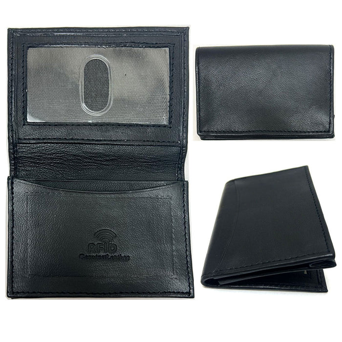 1 Genuine Leather RFID Wallet Card Holder Id Credit Blocking Money Mens Black