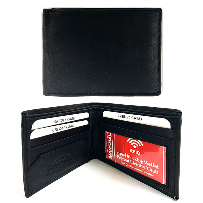 Mens Leather Slim Bifold Wallet RFID Blocking ID Window Card Slots Black Stylish