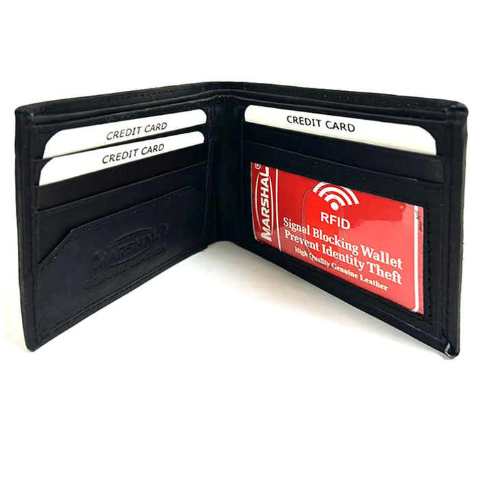 Mens Leather Slim Bifold Wallet RFID Blocking ID Window Card Slots Black Stylish