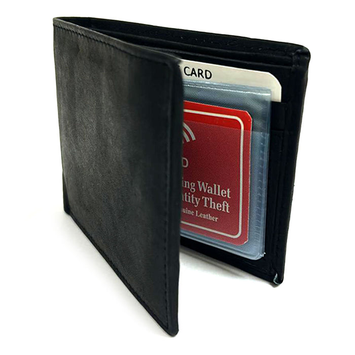 Mens Leather Slim Bifold Wallet RFID Blocking ID Window Card Slots Black Stylish