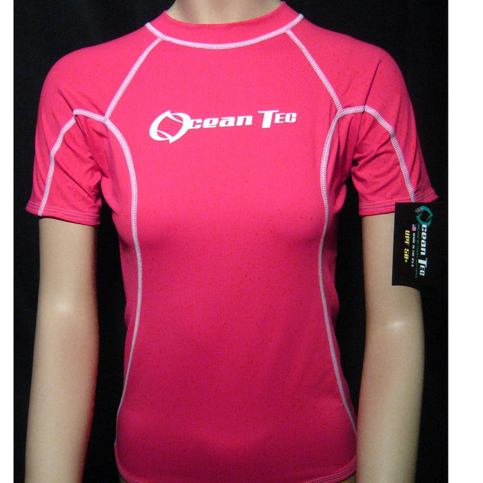 Women’s Rash Guard Short Sleeve Swim Shirt XS Pink Surf Top SPF 50+ UV Sun Swim