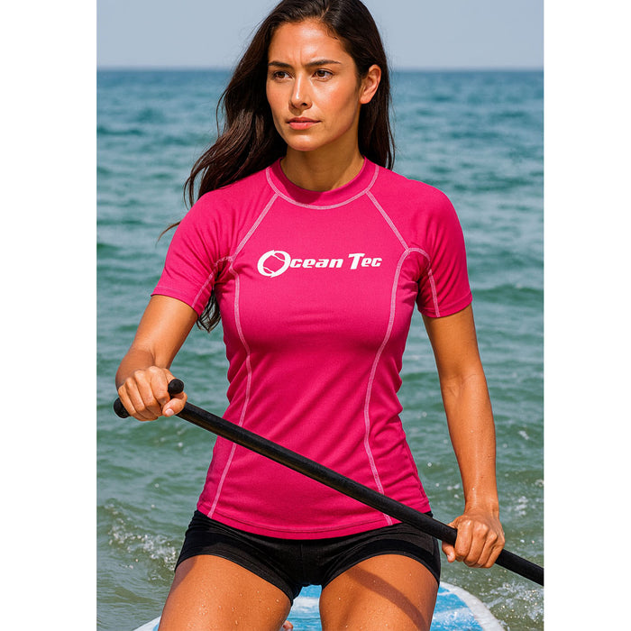 Women’s Rash Guard Short Sleeve Swim Shirt XS Pink Surf Top SPF 50+ UV Sun Swim