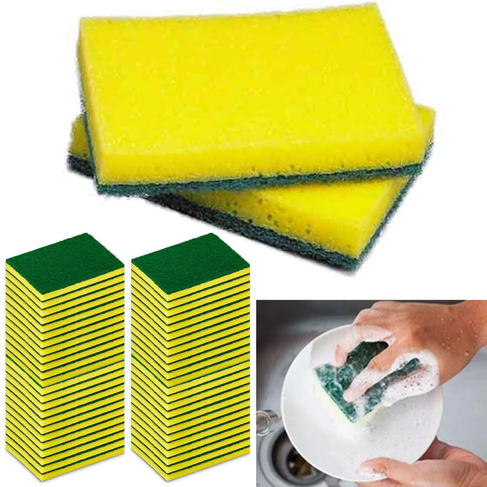 48 Lot Multi Purpose Yellow Dish Sponge Green Scrubber Scrub Scourer Wash Dishes