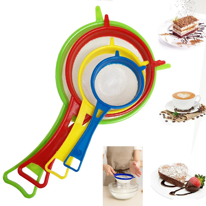 4PC Multi Purpose Plastic Strainers Sieve Mesh Colander Set Flour Sifter Kitchen