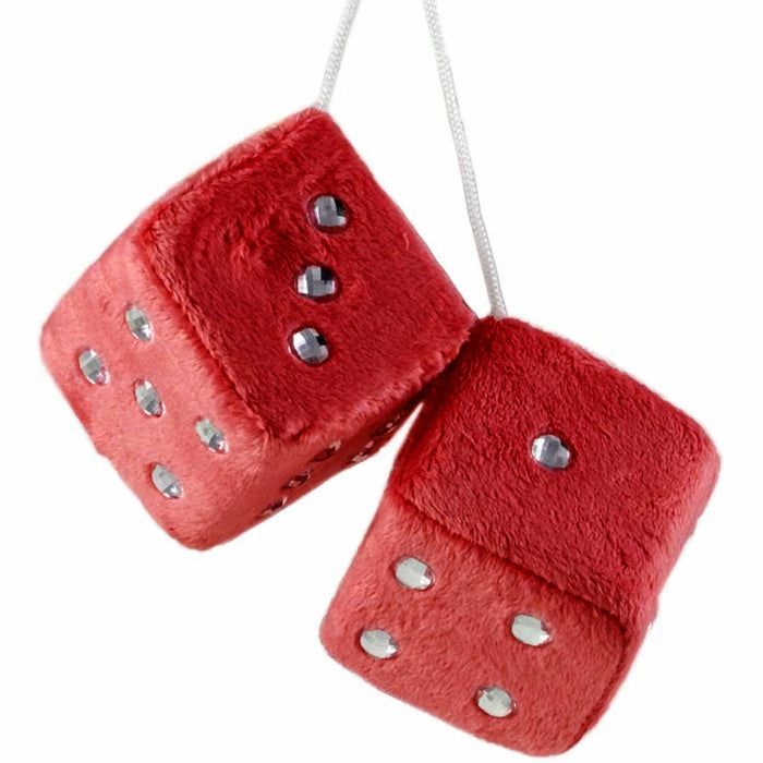 1 Pair Red Fuzzy Dice Diamonds Bling Car Plush Hanging Auto Mirror Decor 2.5"