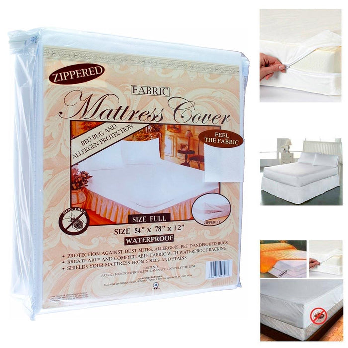 Full Size Fabric Zippered Mattress Cover Waterproof Bed Bug Dust Mite Protector