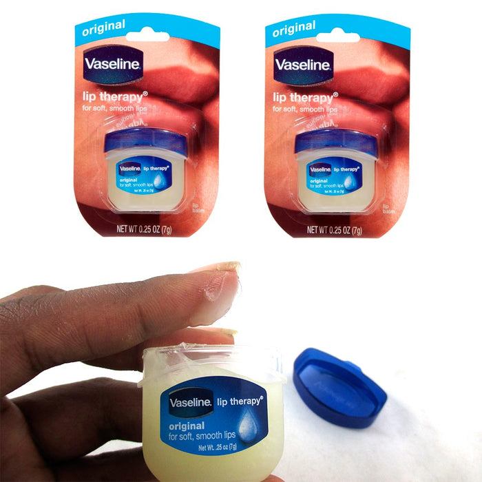 2pc Vaseline Original Therapy Lip Balm Gloss Glowing 0.25 Oz Petroleum Mini Jars