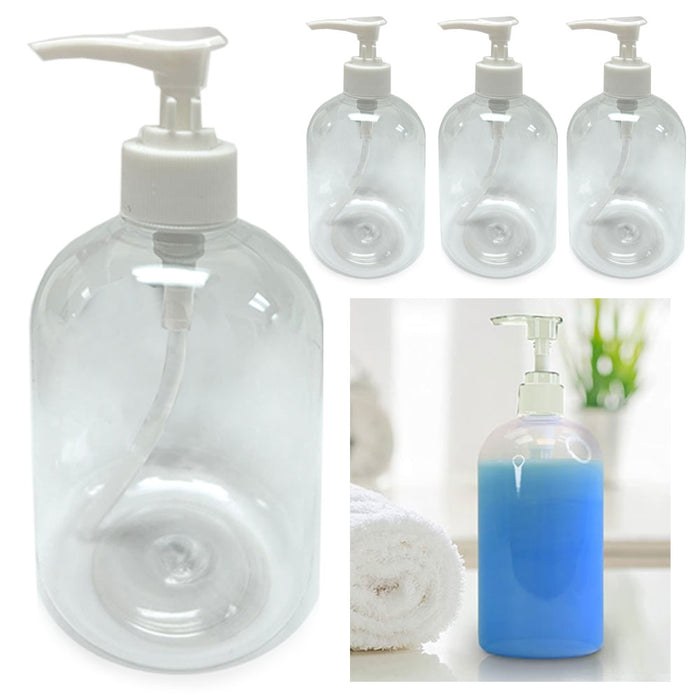 4 Empty Soap Dispenser Bottles Pump Refillable Liquid Lotion Plastic Spray 10 Oz