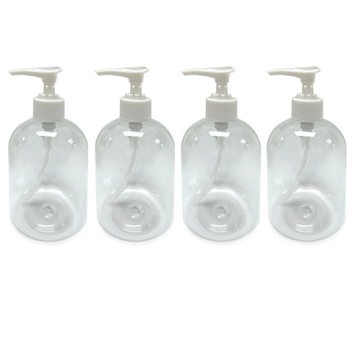 4 Empty Soap Dispenser Bottles Pump Refillable Liquid Lotion Plastic Spray 10 Oz